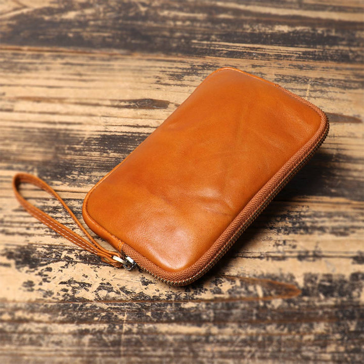 Vegetable Tanned Leather Simple Wrist Clutch