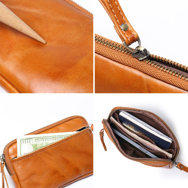 Vegetable Tanned Leather Simple Wrist Clutch