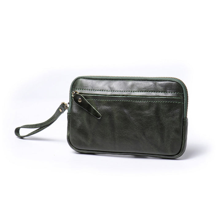 Vegetable Tanned Leather Simple Wrist Clutch