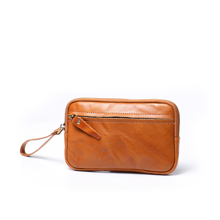 Vegetable Tanned Leather Simple Wrist Clutch
