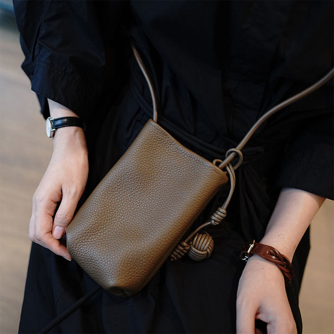 Taupe Leather Small Phone Bag | Simple Design Bags for Women