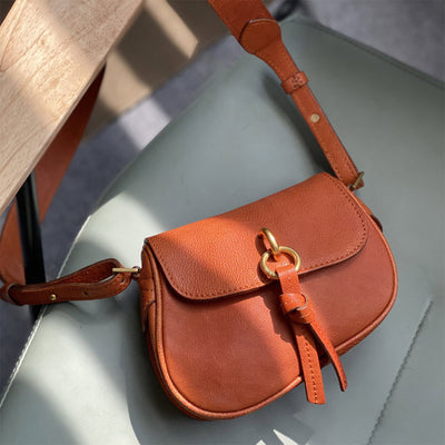 Genuine Leather Saddle Crossbody Bag | Brown Saddle Bag - POPSEWING®