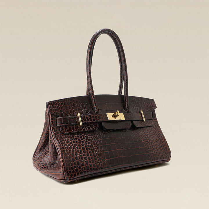 Crocodile Embossed Leather Inspired Birk Shoulder Handbag