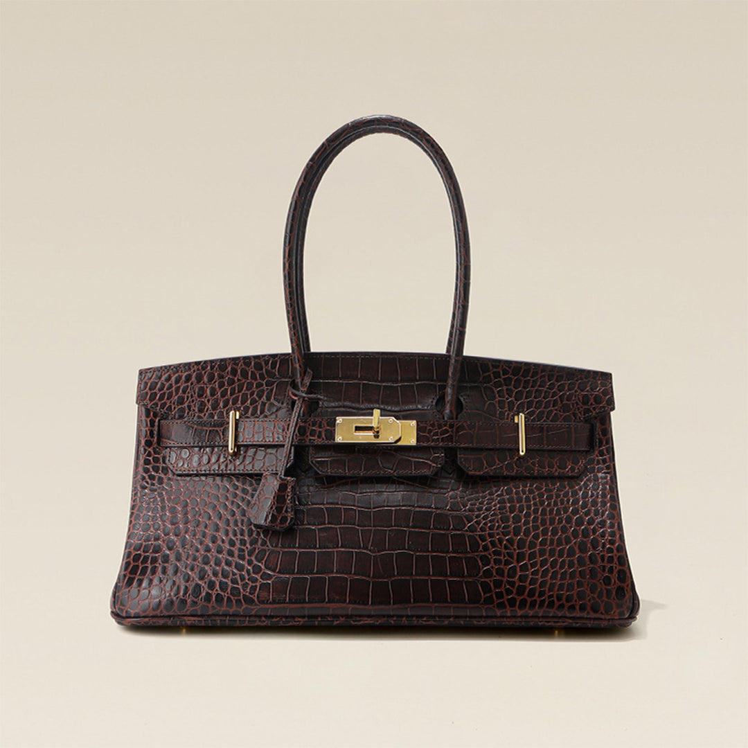 Crocodile Embossed Leather Inspired Birk Shoulder Handbag