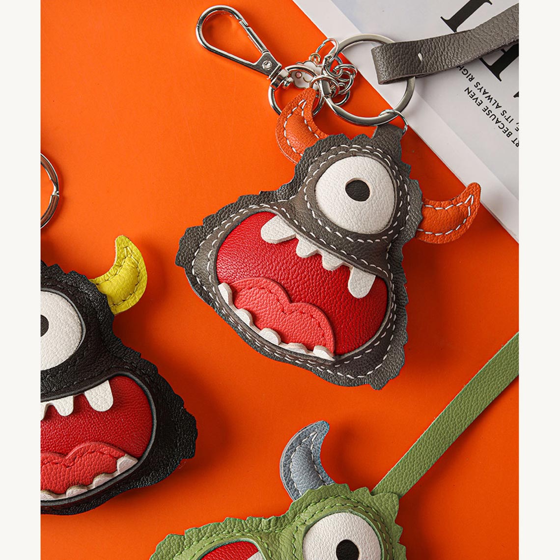 Sheep Leather Little Monster Keychain DIY Kit | Fun Leather Sewing