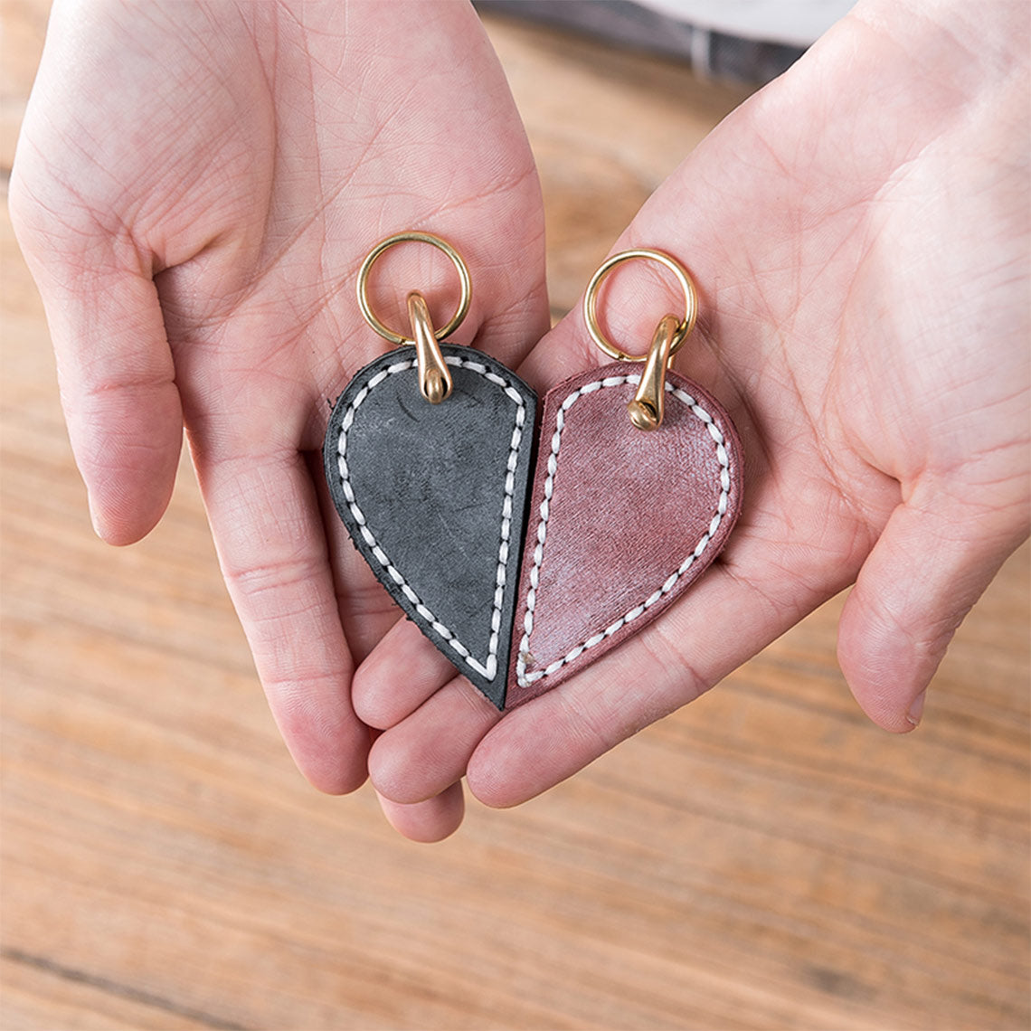POPSEWING® Leather Couple Loving Heart Keychain DIY Kits