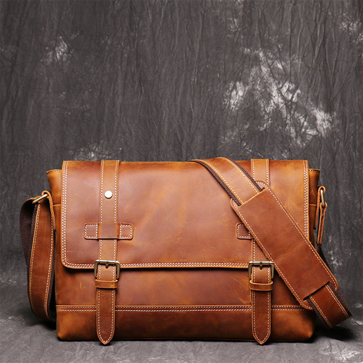 Crazy Horse Leather Men's Messenger Satchel Bag