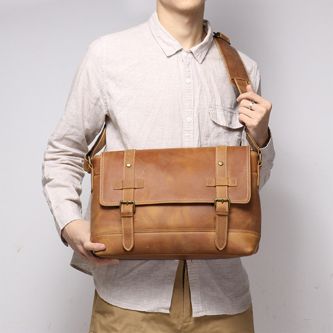 Crazy Horse Leather Men's Messenger Satchel Bag – POPSEWING®
