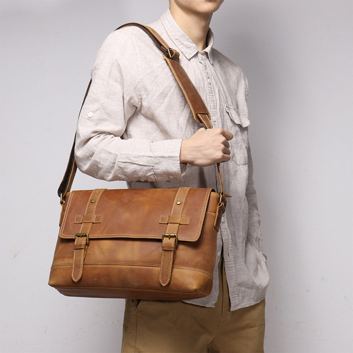 Crazy Horse Leather Men's Messenger Satchel Bag – POPSEWING®