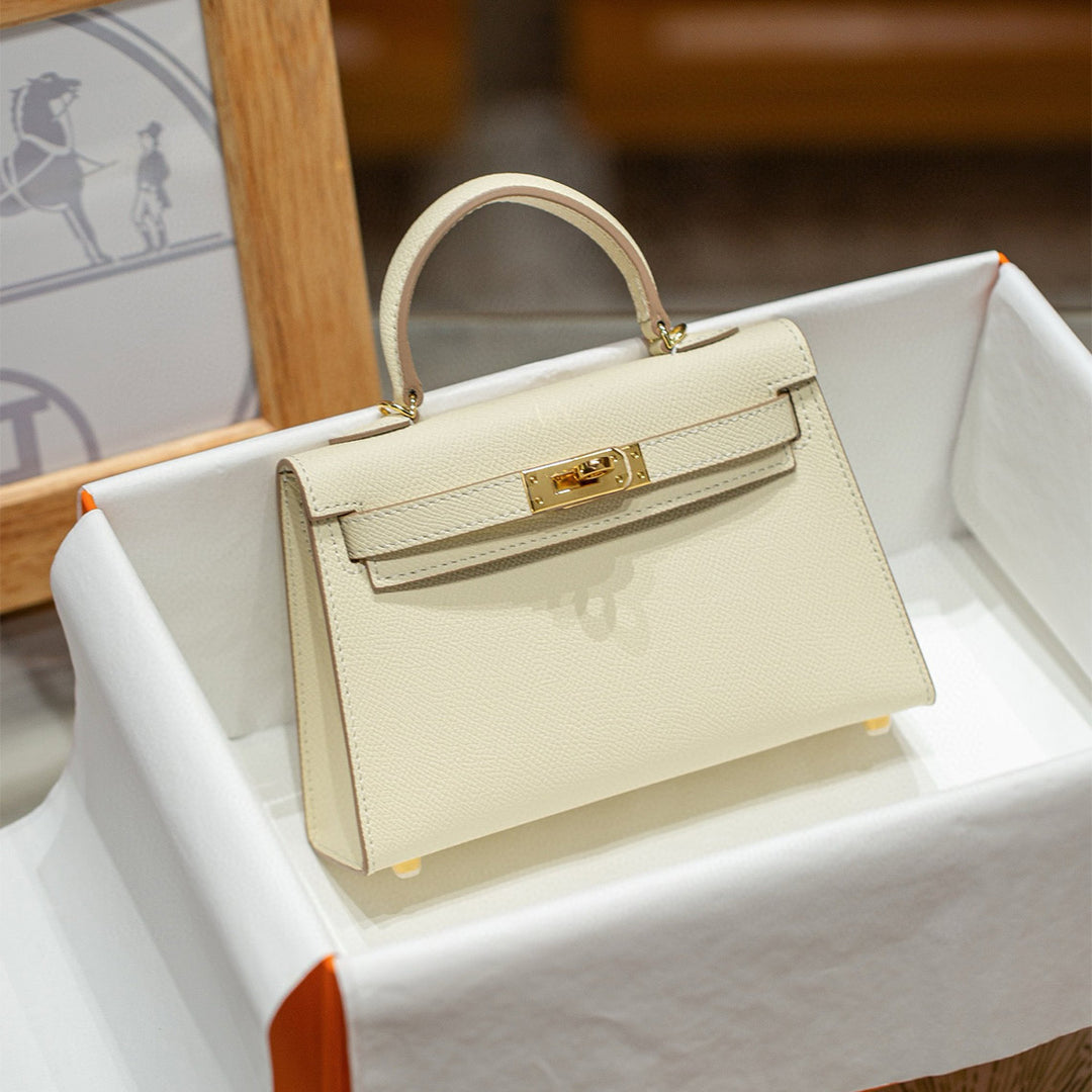 White Leather Mini handbag with Gold Hardware