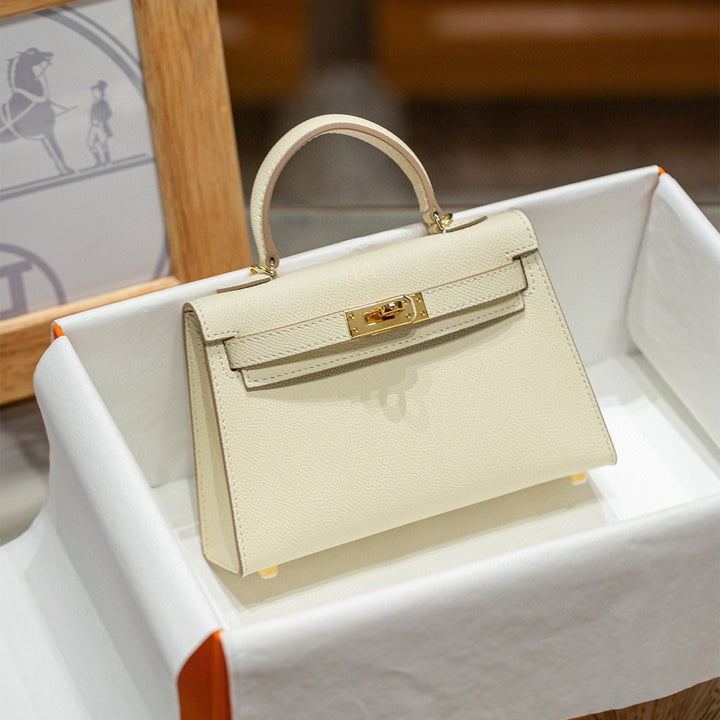White Leather Mini handbag with Gold Hardware