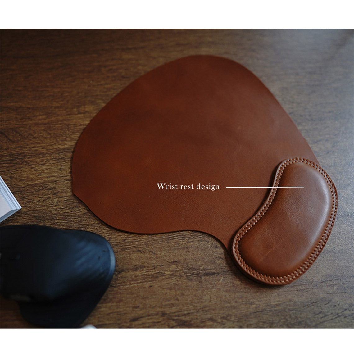 Brown Leather Mouse Pad with Wrist Support | Office Accessory - POPSEWING®