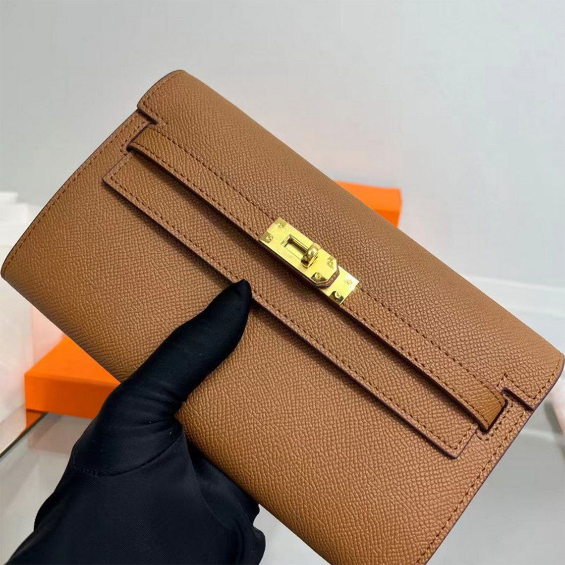 Leather Inspired Kelly Long Wallet | With Crossbody Strap
