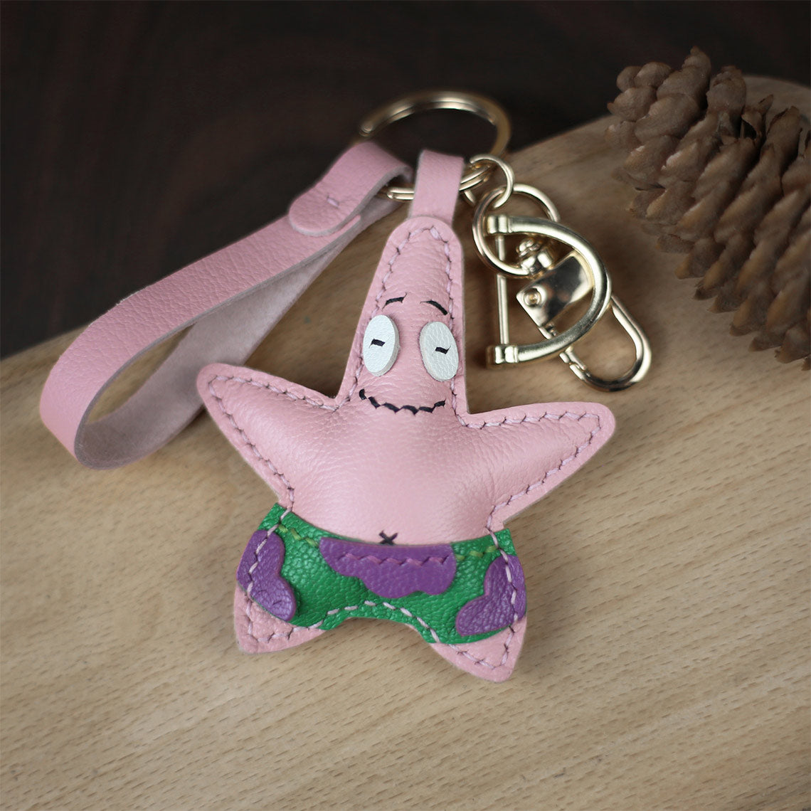 Patrick Star Real Leather Charm Handmade | Leather Keychain DIY Making Kit - POPSEWING®