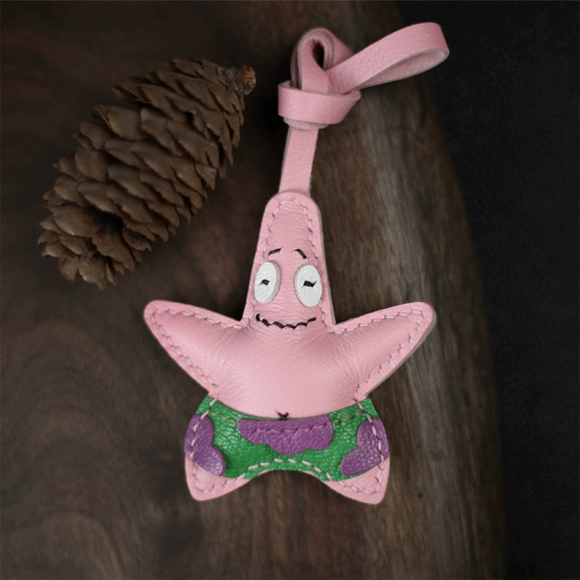 Happy Patrick Star Leather Charm Keychain Handmade | Funny Unique Accessory DIY Gifts - POPSEWING®