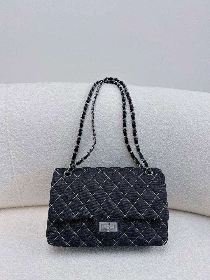Quilted Denim Fold Chain Bag