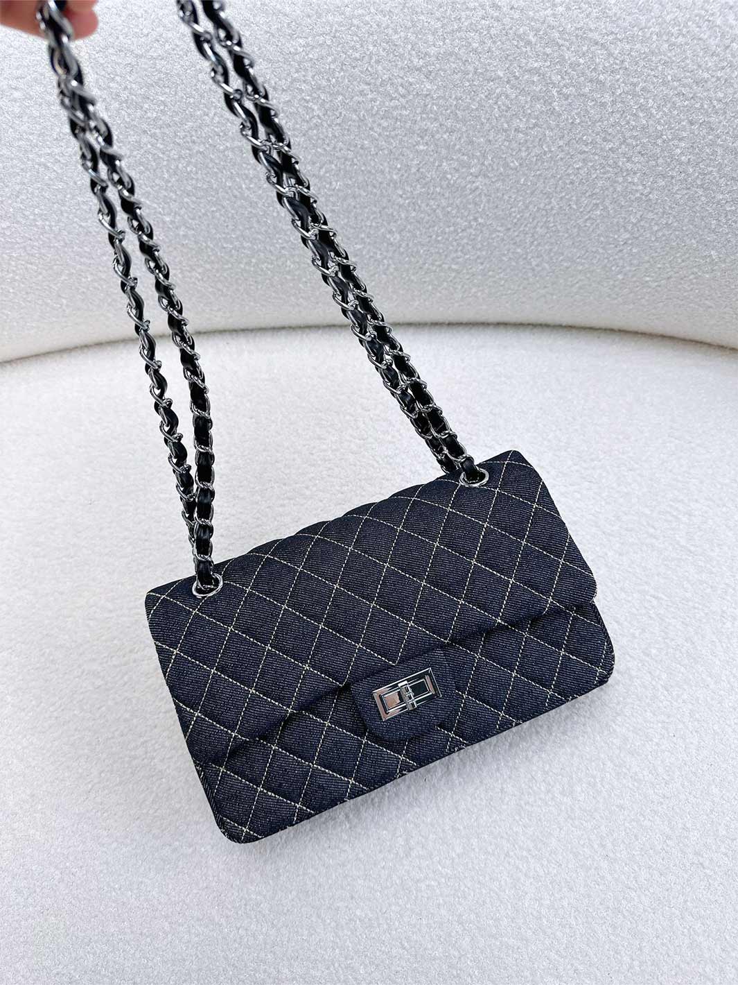 Quilted Denim Fold Chain Bag