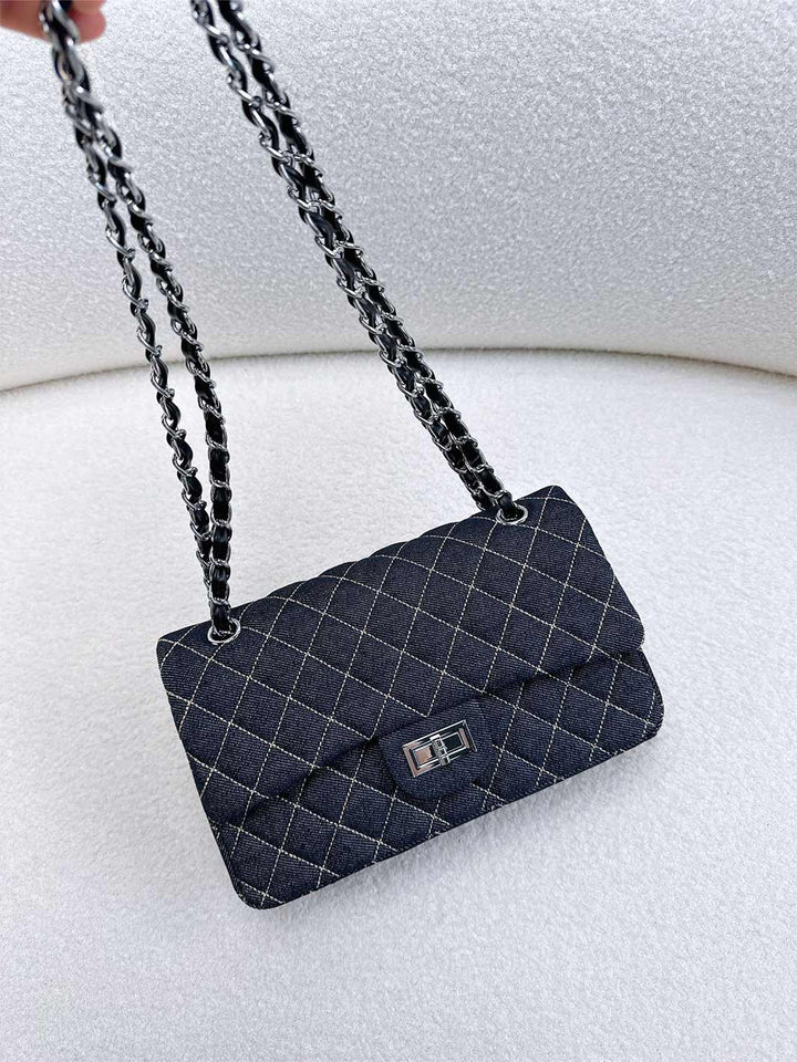 Quilted Denim Fold Chain Bag