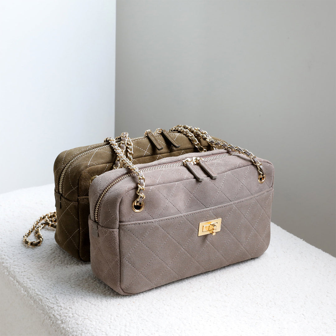 Suede Quilted Camera Bag