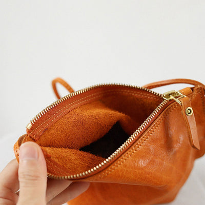 Real Leather Small Shoulder Bag with Zip