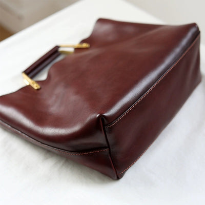 Real Leather Handbag Large | Metal Handles Tote Bag - POPSEWING®