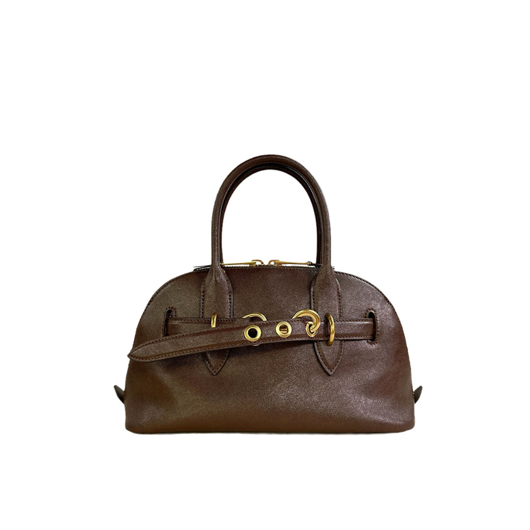 Leather Retro Bowling Top Handle Bag