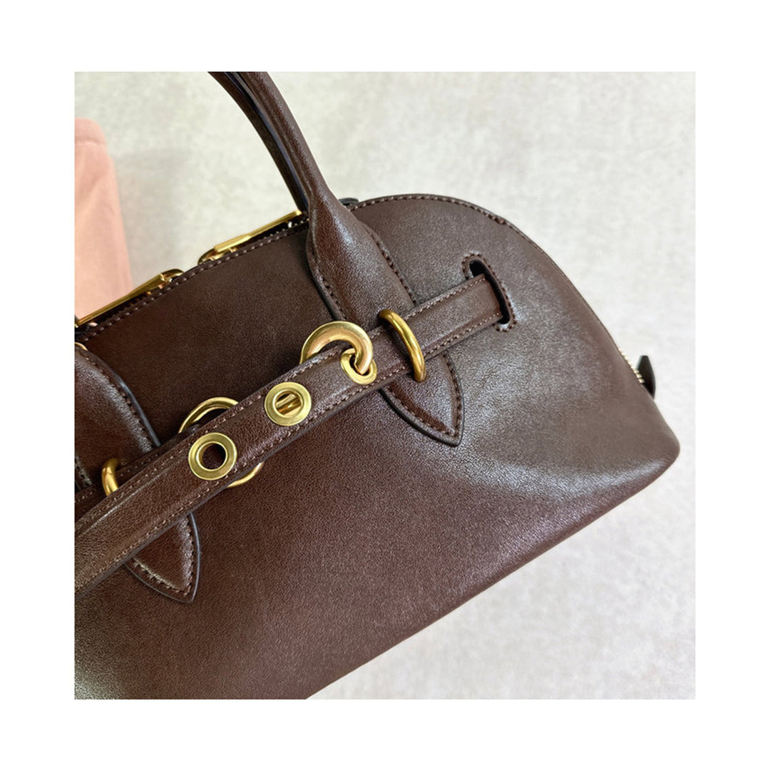 Leather Retro Bowling Top Handle Bag