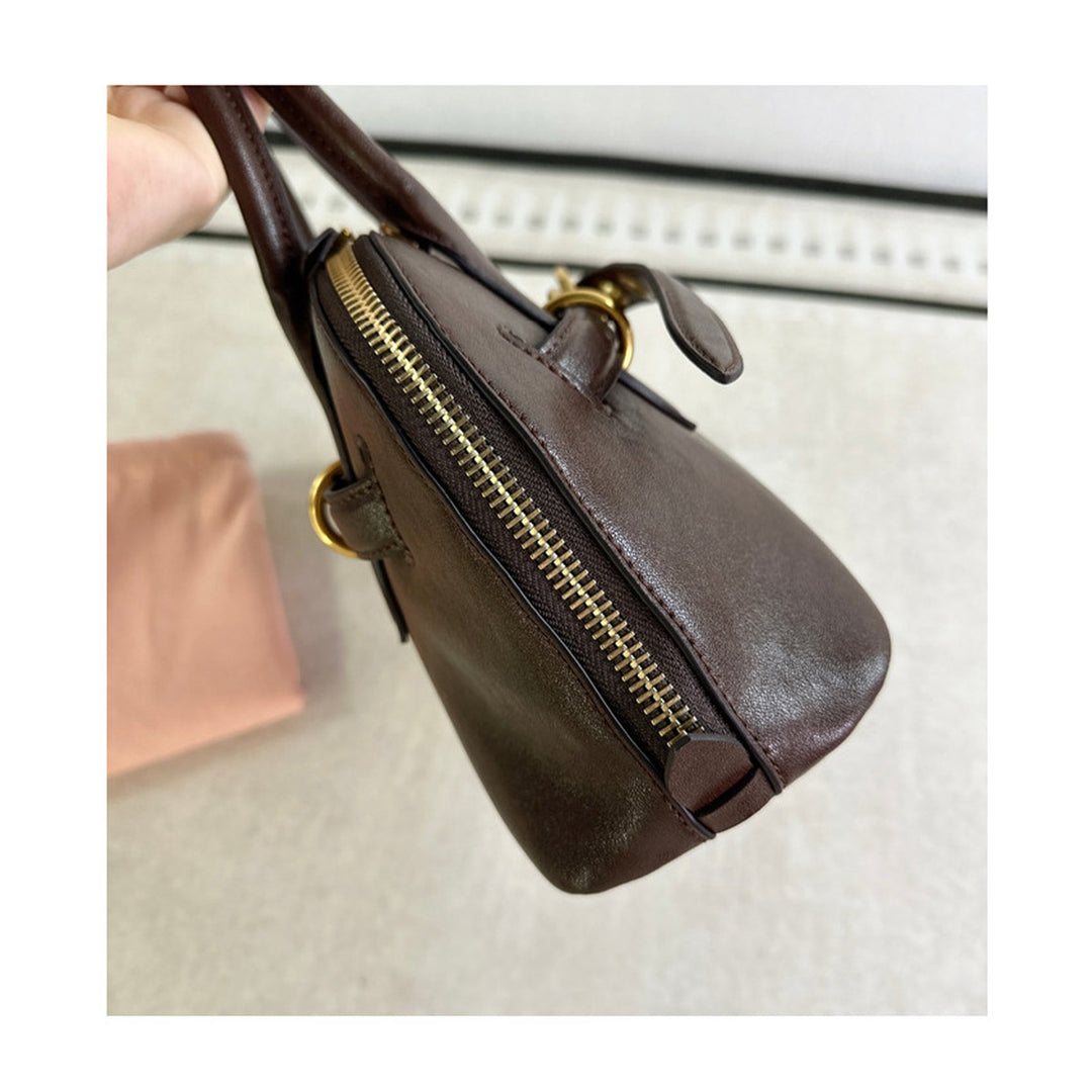 Leather Retro Bowling Top Handle Bag