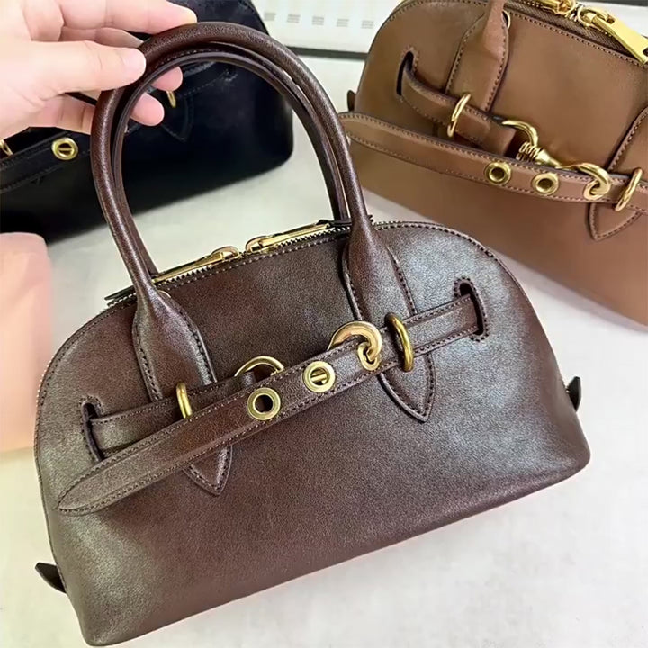 Leather Retro Bowling Top Handle Bag