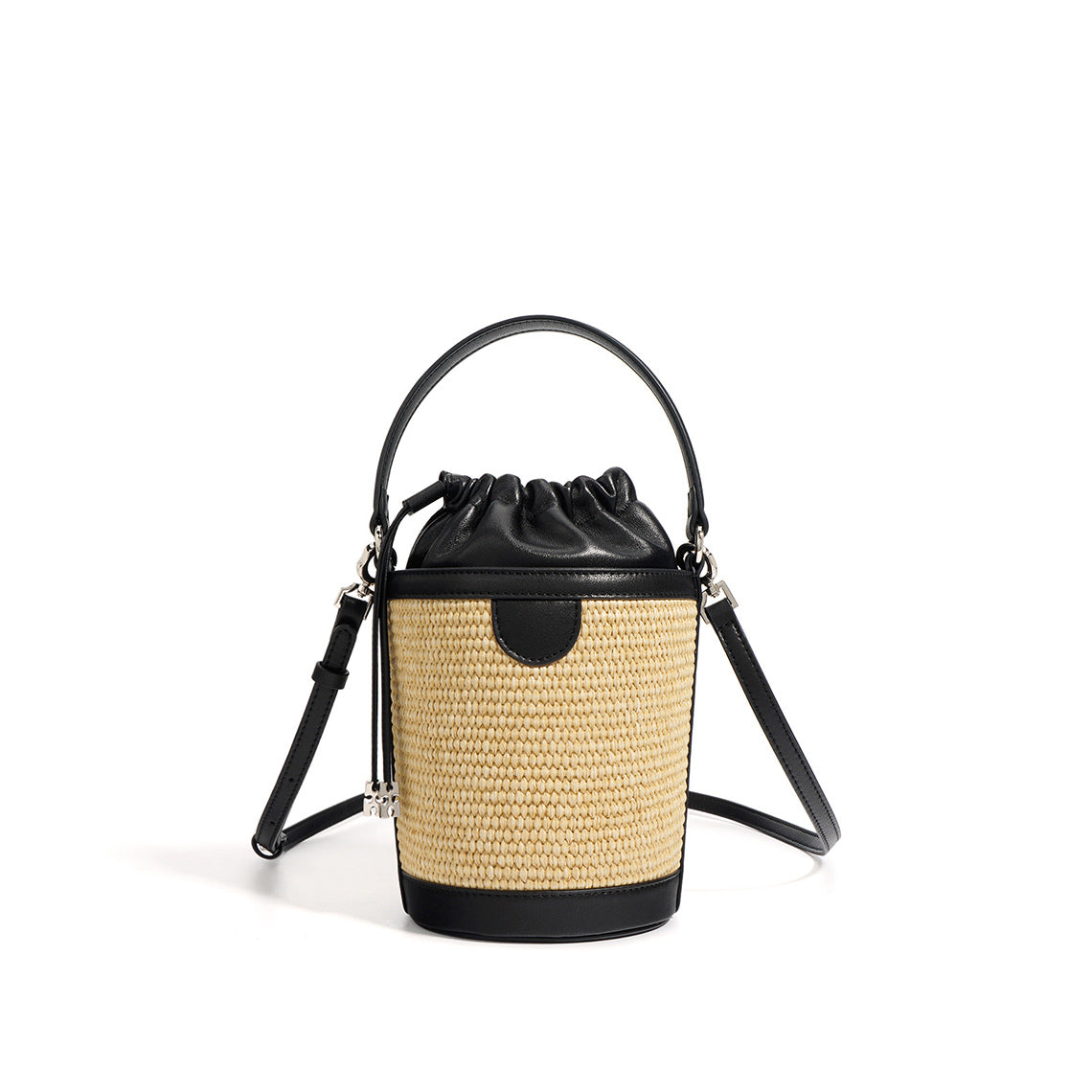 Leather Straw Drawstring Bucket Bag | Women Crossbody Bag