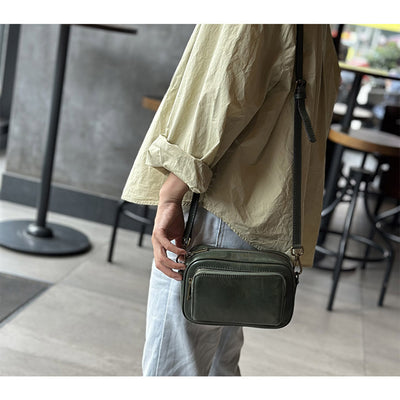 Green Leather Small Crossbody Bag for Women