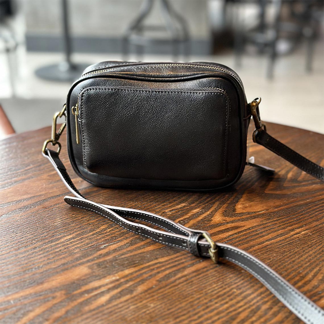 Black Leather Small Crossbody Bag for Women