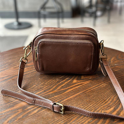 Dark Brown Leather Small Crossbody Bag for Women