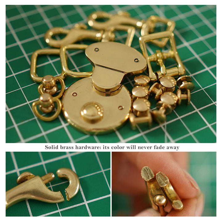Solid Brass Hardware in DIY Leather Bag Making Kit