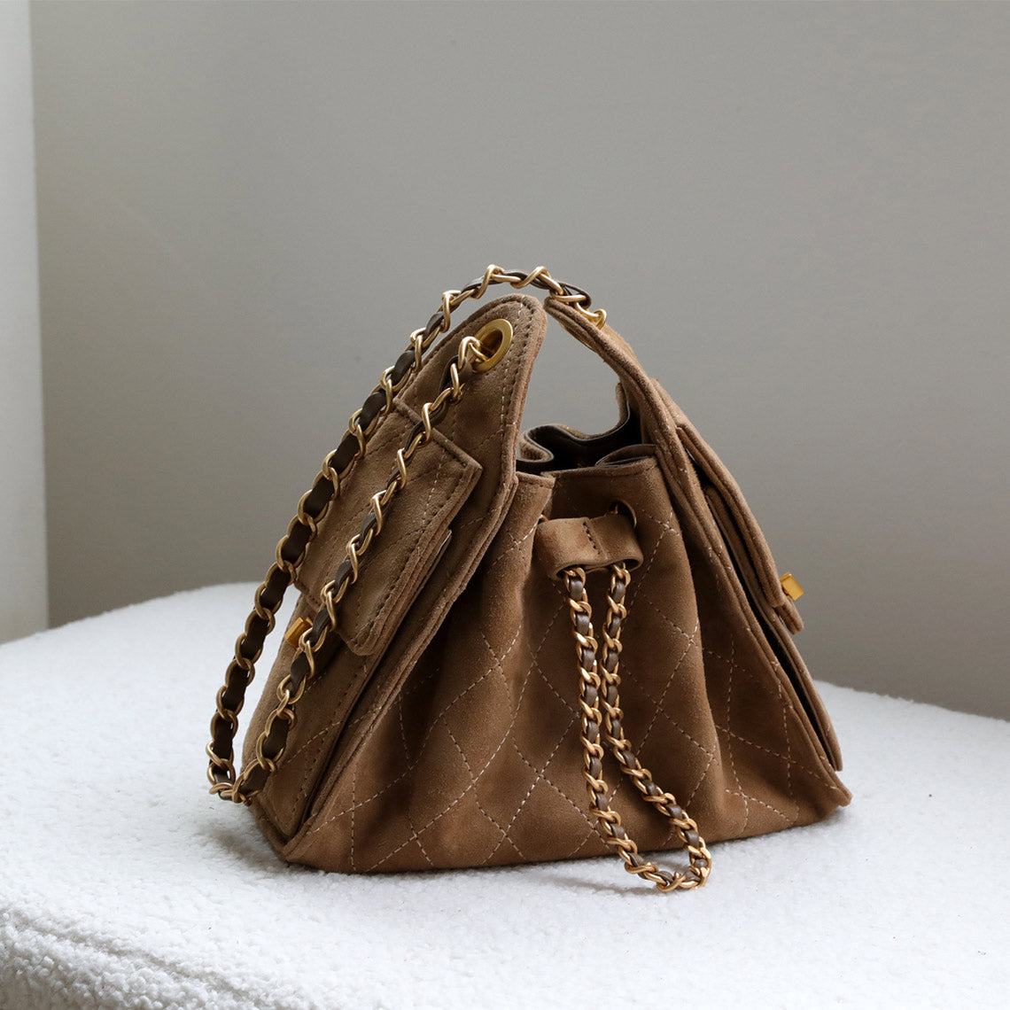 Sheep Suede Leather Quilted Chain Hobo Bag – POPSEWING®