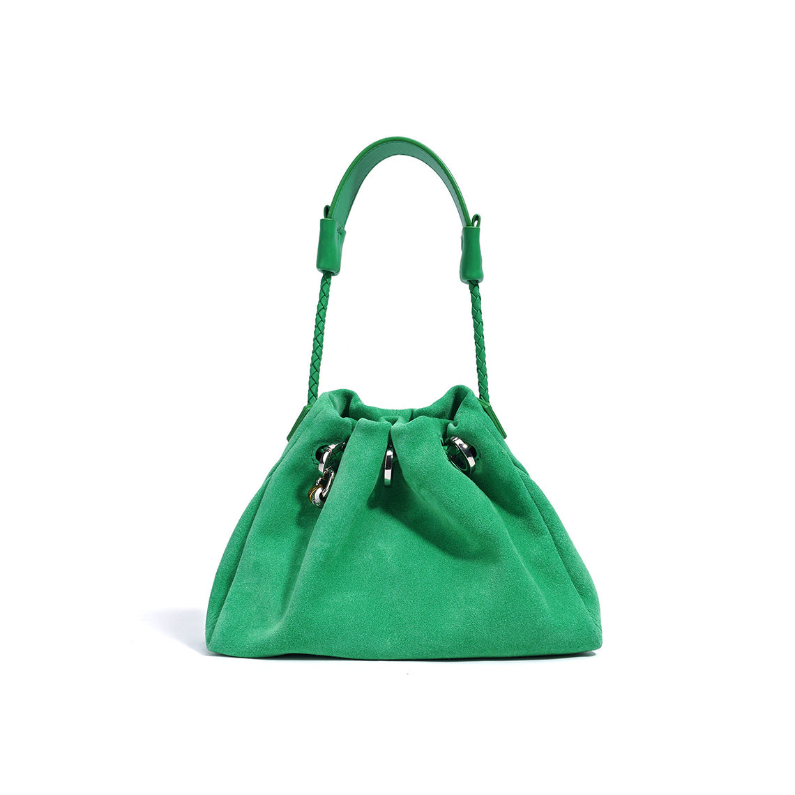Green Suede Leather Drawstring Shoulder Bag for Women