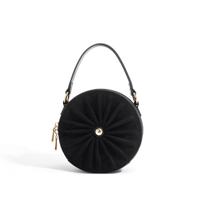 Leather Pleats Small Round Bag