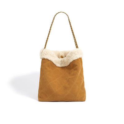 Suede Leather Winter Quilted Chain Totes