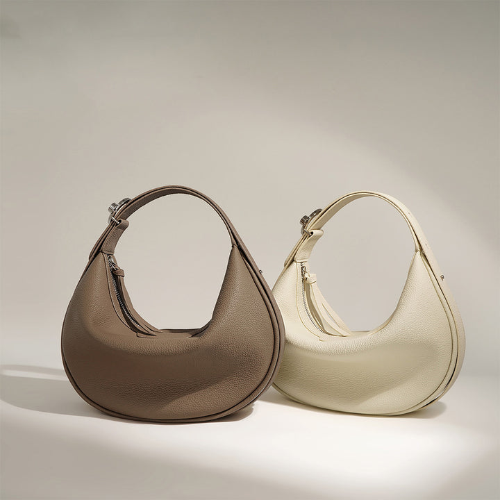 Top Grain Leather Moon Hobo Handbag