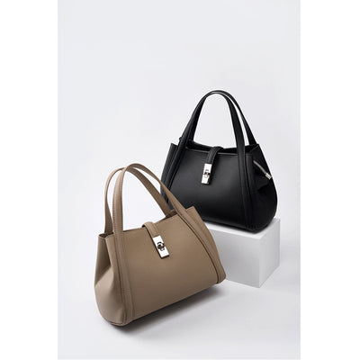Simple Design Leather Handbag Tote Bag | Black & Taupe