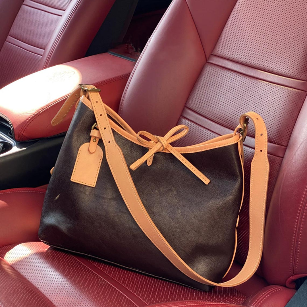 Coffee Brown Leather Carryall Crossbody Bag for Women