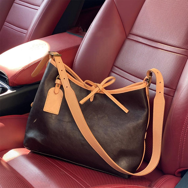 Coffee Brown Leather Carryall Crossbody Bag for Women