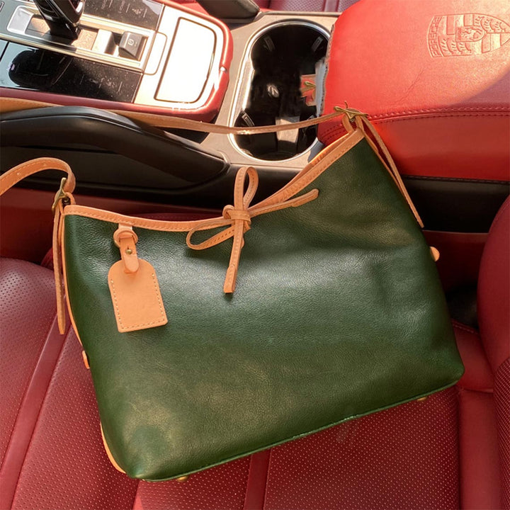 Green Leather Carryall Crossbody Bag for Women