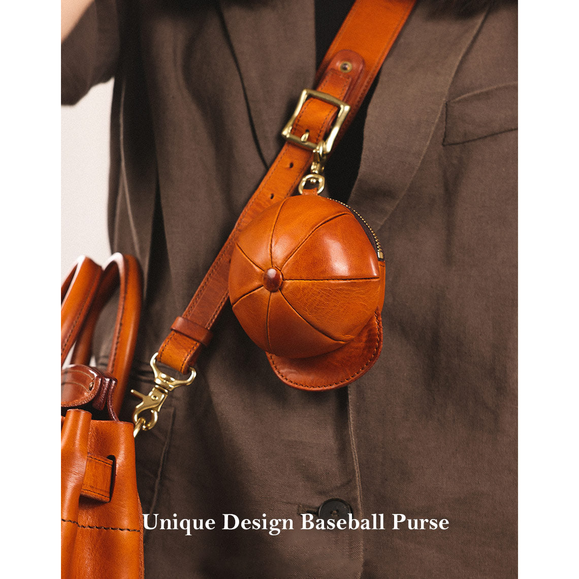 Vegetable Tanned Leather Baseball Cap Purse | AirPods Holder