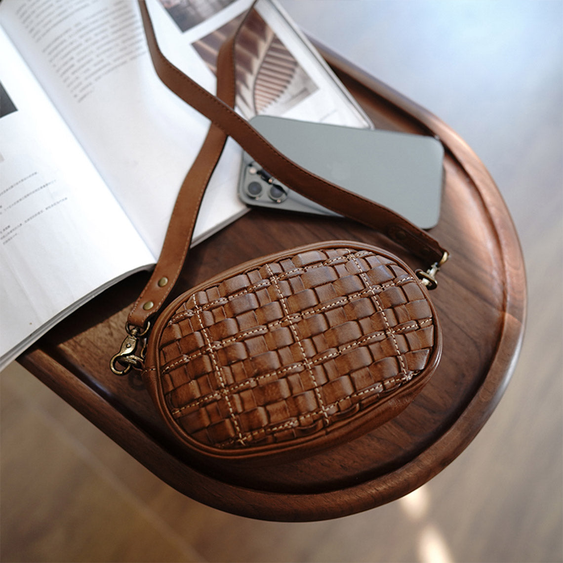 Small Leather Bag Phone Bag with Adjustable Leather Strap