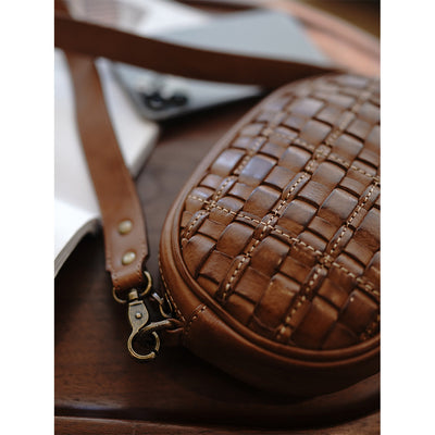 Quilted Leather Crossbody Bag - Brown