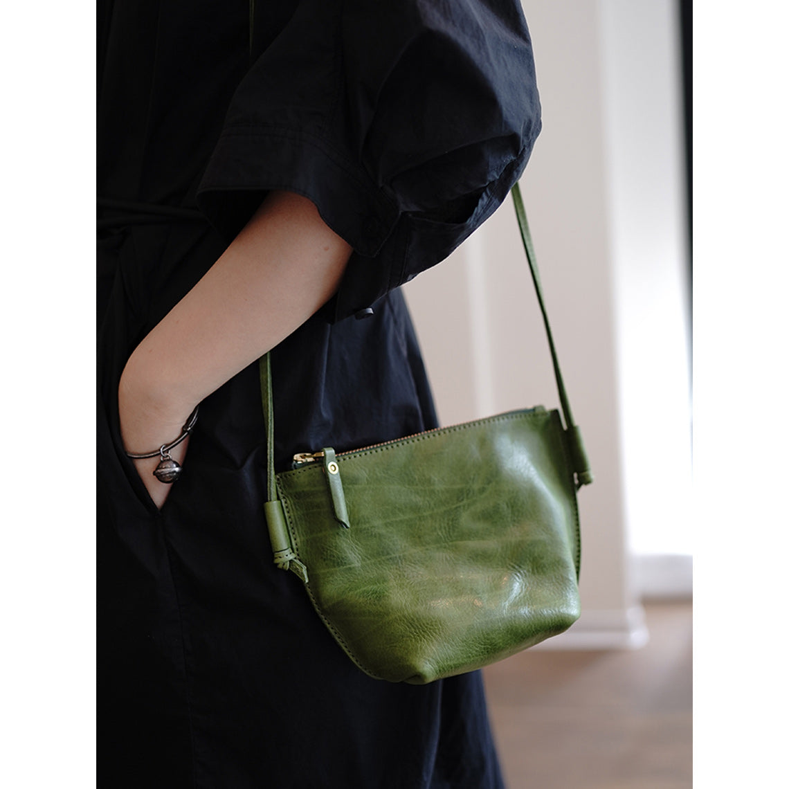 Small Green Leather Shoulder Bag for Women - POPSEWING®