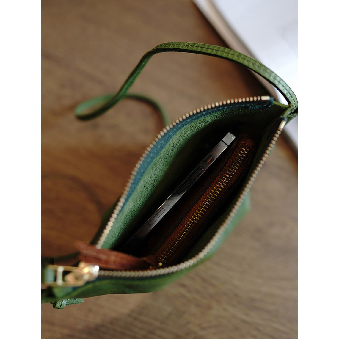 Zip Shoulder Bag | Green Phone Pouch with Strap - POPSEWING®