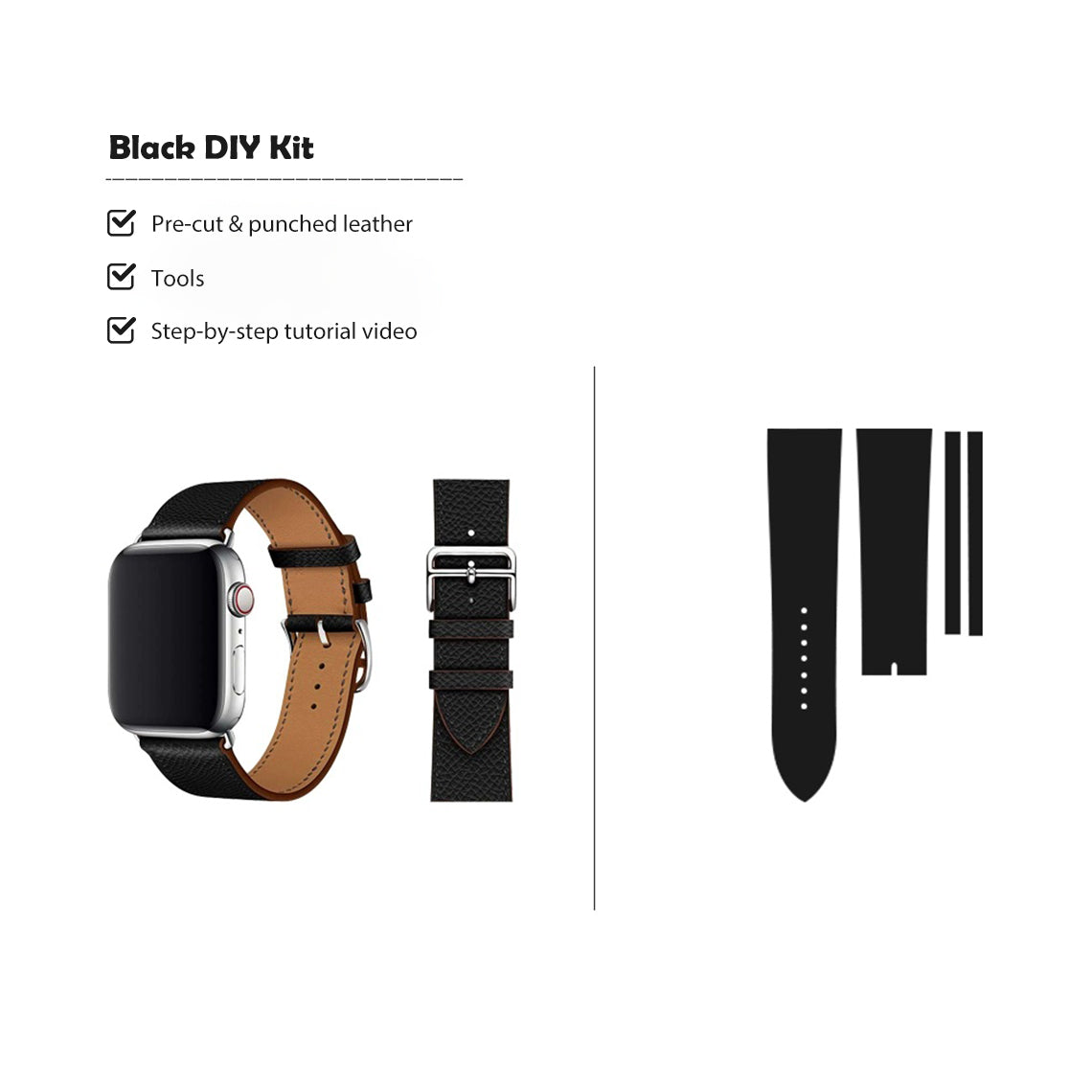 Two Tone Apple Watch Band | Black Watch Band DIY Leather Kit