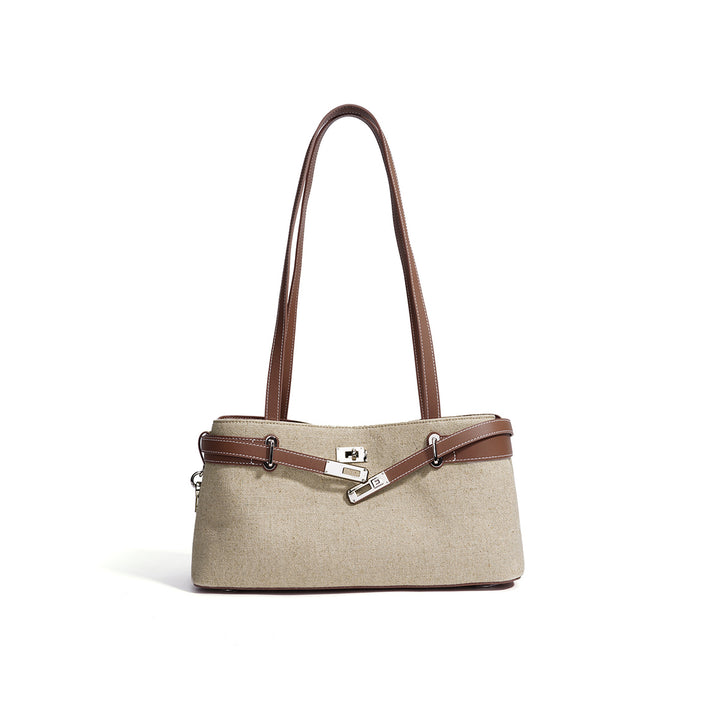Vegetable Tanned Leather Linen Shoulder Bag